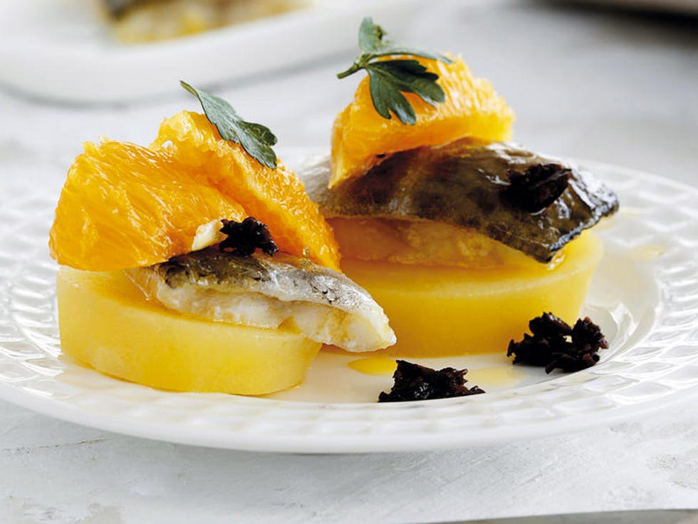 bacalao confitado con patata y naranja