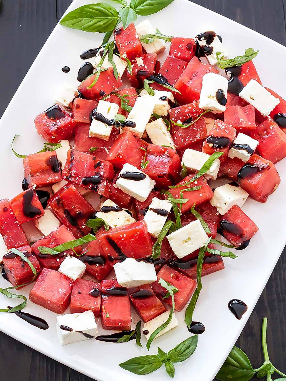 ensalada de sandía, queso feta y perejil
