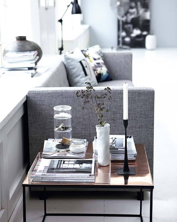 White, Furniture, Table, Interior design, Coffee table, Room, Black-and-white, Living room, Design, Material property, 