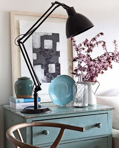Blue, Room, Wall, Interior design, Teal, Interior design, Turquoise, Aqua, Drawer, Lampshade, 