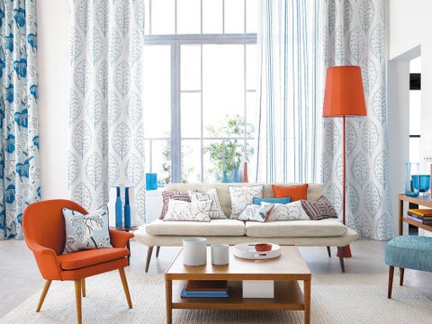 Blue, Interior design, Room, Furniture, Textile, Table, Home, Living room, Floor, Interior design, 