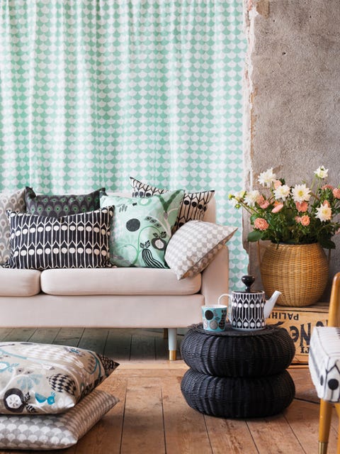 Room, Interior design, Textile, Teal, Turquoise, Flowerpot, Aqua, Home, Pattern, Living room, 
