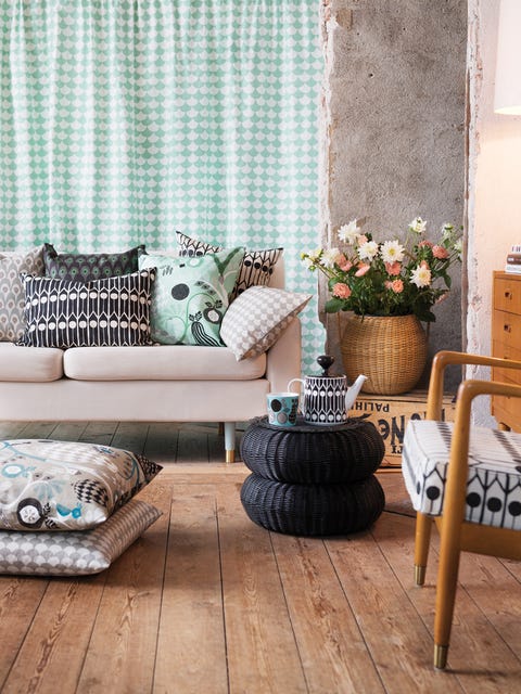 Room, Interior design, Textile, Furniture, Home, Teal, Interior design, Living room, Throw pillow, Flowerpot, 