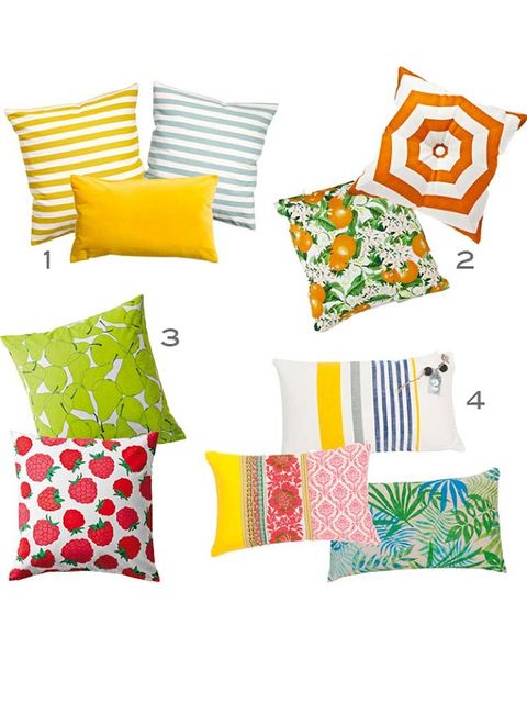 Yellow, Green, Cushion, Throw pillow, Textile, Pillow, Pattern, Orange, Linens, Home accessories, 
