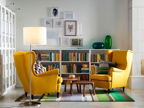 Wood, Room, Interior design, Green, Yellow, Floor, Flooring, Wall, Furniture, Living room, 