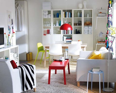 Room, Interior design, Furniture, Wall, Floor, Table, White, Home, Shelving, Living room, 