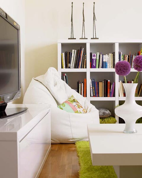 Room, Interior design, White, Wall, Home, Furniture, Shelving, Interior design, Purple, Living room, 