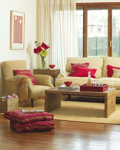 Interior design, Room, Living room, Home, Furniture, Red, Floor, Flooring, Couch, Interior design, 