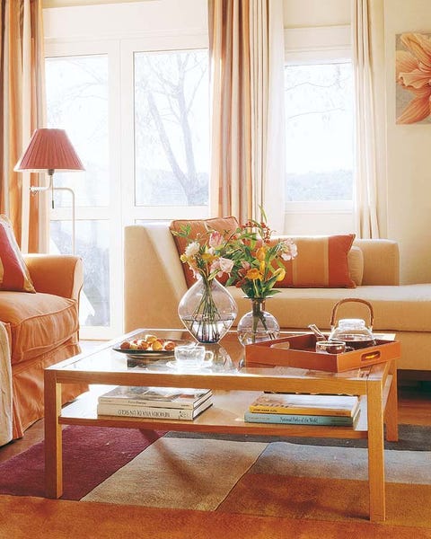 Room, Interior design, Living room, Furniture, Table, Lamp, Interior design, Couch, Window treatment, Home, 