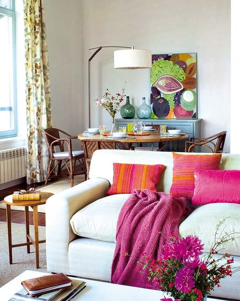 Interior design, Room, Furniture, Table, Living room, Pink, Purple, Home, Interior design, Magenta, 