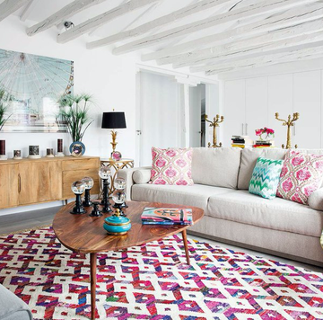 Living room, Furniture, Room, Interior design, Property, Pink, Coffee table, Couch, Home, Table, 