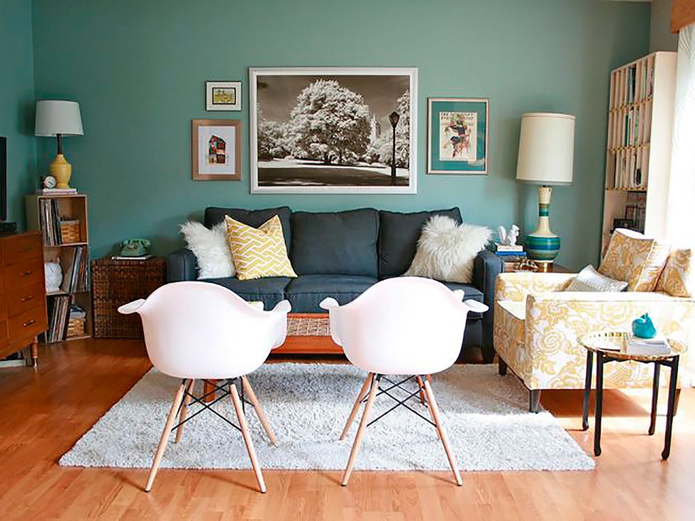 salón con paredes en verde