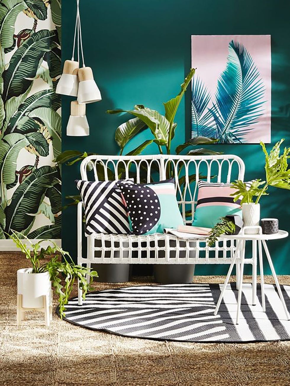 Green, Turquoise, Room, Design, Tree, Font, Interior design, House, Plant, Home, 
