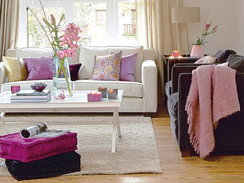 Room, Interior design, Living room, Purple, Home, Floor, Flooring, Pink, Interior design, Lavender, 