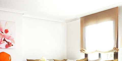 Room, Interior design, Wall, Living room, Orange, Floor, Home, Furniture, Couch, Flooring, 