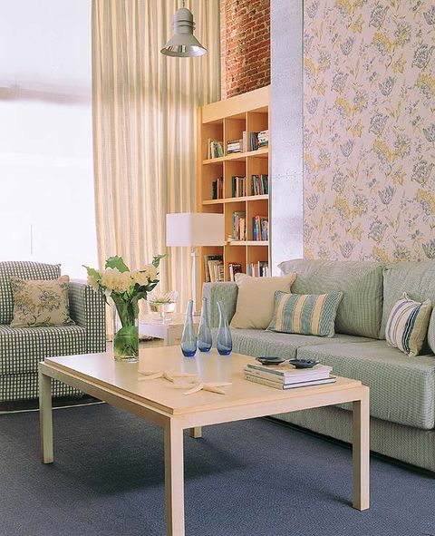 Room, Interior design, Furniture, Table, Living room, Home, Couch, Interior design, Wall, Teal, 