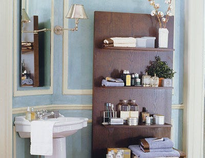 Room, Bathroom sink, Interior design, Property, Wall, Plumbing fixture, Sink, Linens, Tap, Shelving, 
