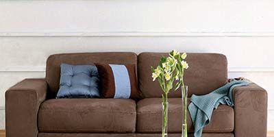Blue, Brown, Room, Interior design, Living room, Wall, White, Furniture, Flower, Couch, 