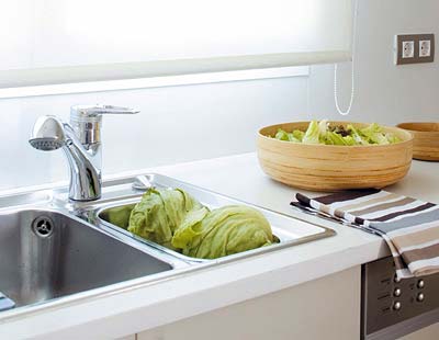 Plumbing fixture, Food, Ingredient, Tap, Produce, Sink, Kitchen sink, Plumbing, Whole food, Leaf vegetable, 