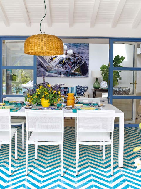 Blue, Room, Furniture, Turquoise, Interior design, Table, Dining room, Yellow, Home, Ceiling, Blue, Room, Furniture, Turquoise, Interior design, Table, Dining room, Yellow, Home, Ceiling,
