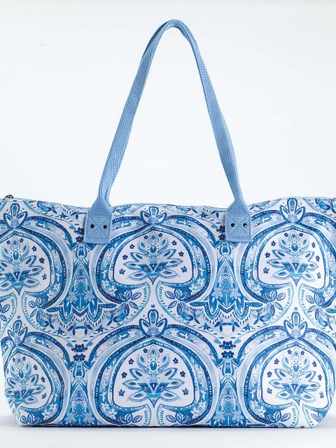 Handbag, Bag, Blue, Shoulder bag, Fashion accessory, Pattern, Visual arts, Design, Diaper bag, Tote bag, 