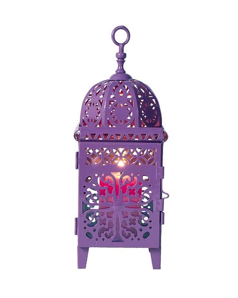 Purple, Light fixture, Ornament, Violet, Metal, Pet supply, Cage, Craft, Lantern, Holiday ornament, 