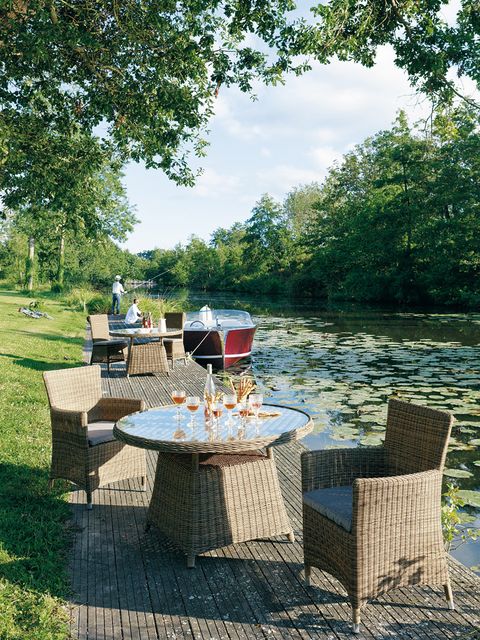 Table, Outdoor table, Outdoor furniture, Furniture, Bank, Patio, River, Riparian zone, Outdoor structure, Lake district, 