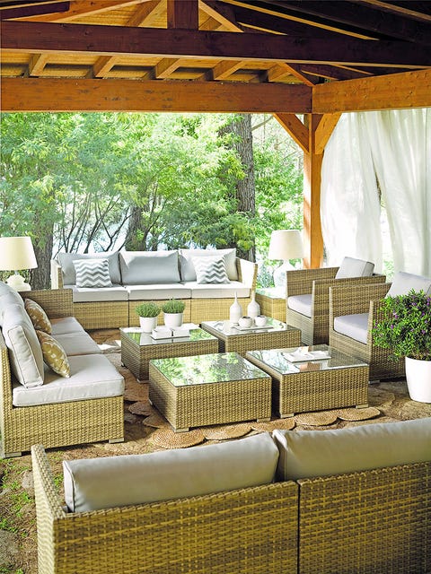 Property, Furniture, Room, Wicker, Interior design, Table, Patio, Shade, House, Building, 