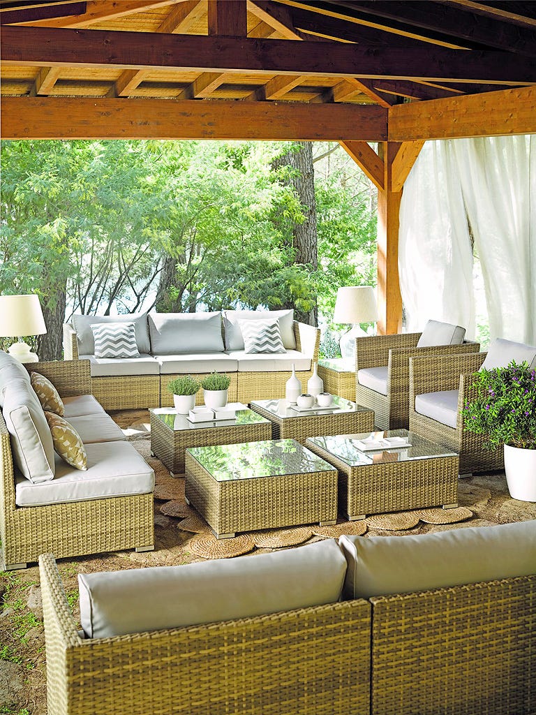Property, Furniture, Room, Wicker, Interior design, Table, Patio, Shade, House, Building, 