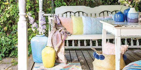 Blue, Furniture, Yellow, Table, Porch, Home, Room, Patio, House, Backyard, 