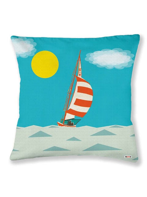 Aqua, Teal, Turquoise, Sail, Paint, Painting, Pillow, Cushion, Illustration, Drawing, 