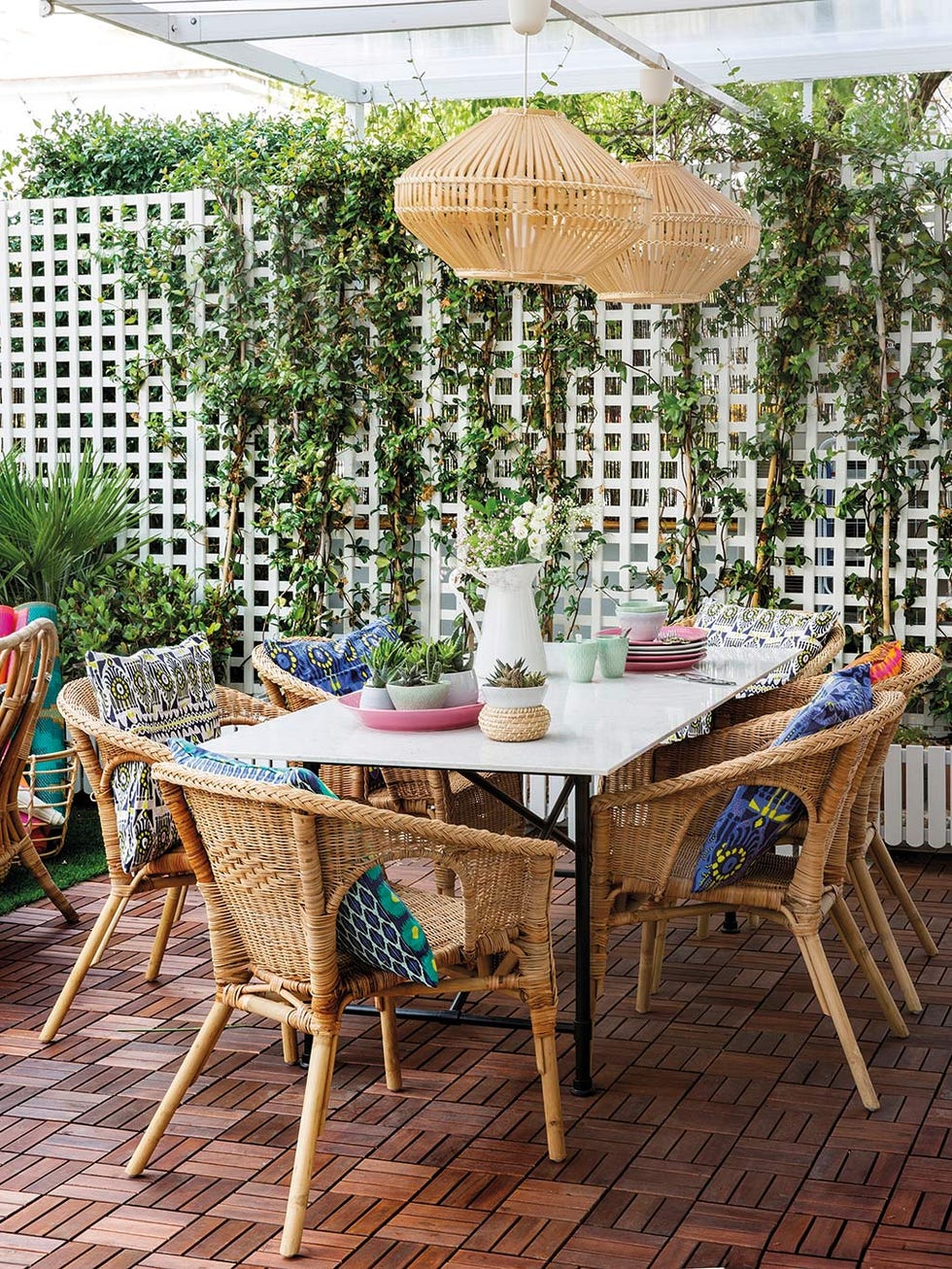 furniture, table, outdoor table, room, property, wicker, chair, interior design, house, tree,