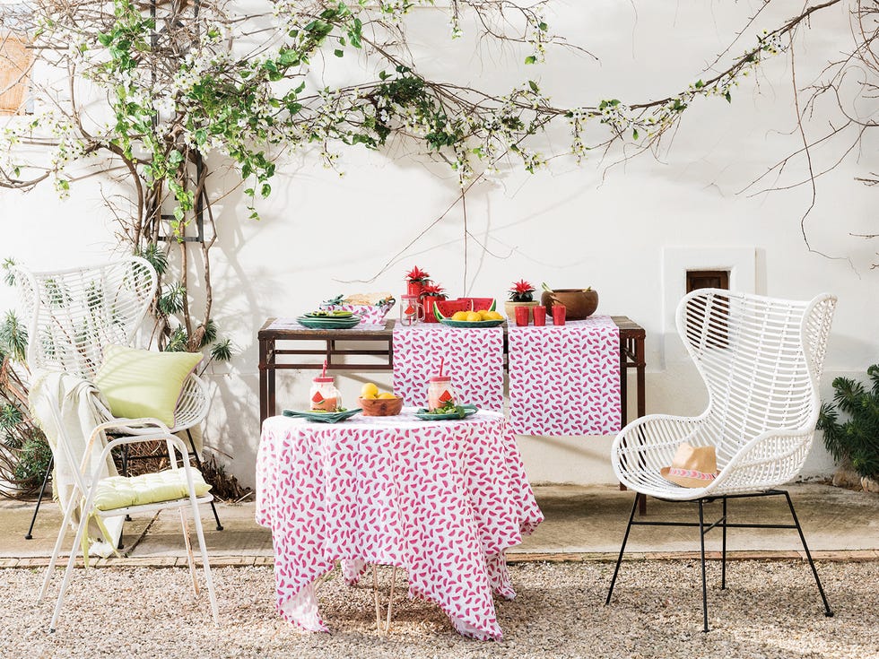 Furniture, Table, Pink, Room, Chair, Interior design, Dining room, Branch, Textile, House, 