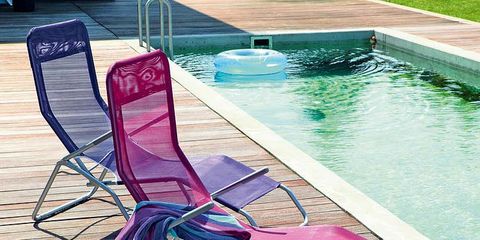Swimming pool, Furniture, Magenta, Chair, Purple, Composite material, Outdoor furniture, Sunlounger, Tile, Water feature, 