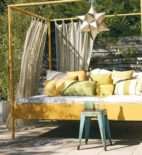 Wood, Yellow, Furniture, Couch, Pillow, Shade, Throw pillow, Cushion, Stool, Outdoor furniture, 