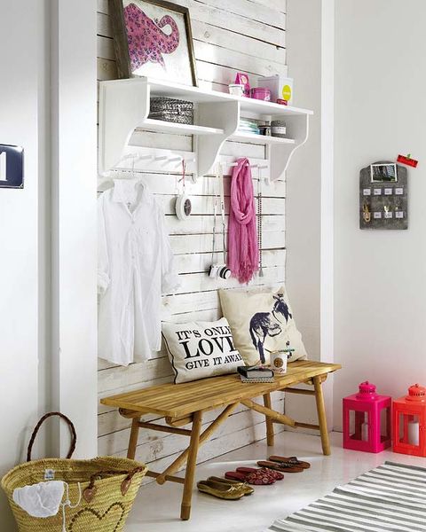 Room, Pink, Wall, Shelving, Magenta, Violet, Interior design, Shelf, Home accessories, Household supply, 