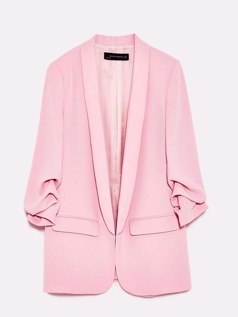 Product, Coat, Collar, Sleeve, Textile, Outerwear, White, Pink, Blazer, Magenta, 