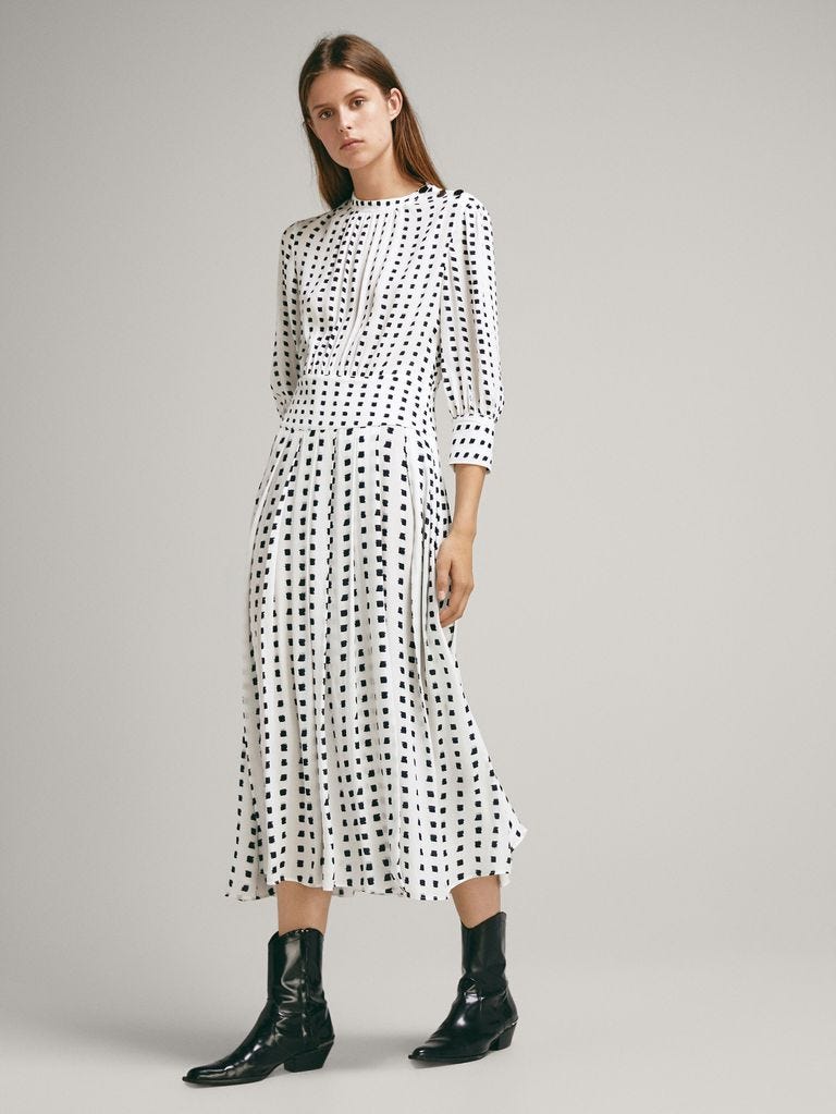 Clothing, White, Fashion model, Dress, Shoulder, Day dress, Fashion, Neck, Sleeve, Joint, 