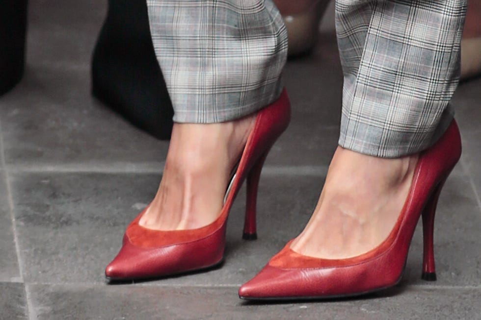Footwear, Red, High heels, Shoe, Leg, Pink, Ankle, Human leg, Fashion, Street fashion, 