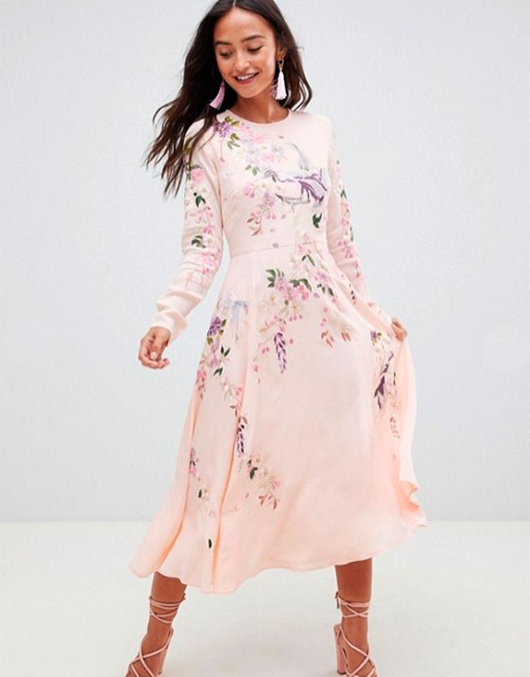Clothing, Fashion model, White, Pink, Dress, Day dress, Fashion, Sleeve, Peach, Shoulder, 