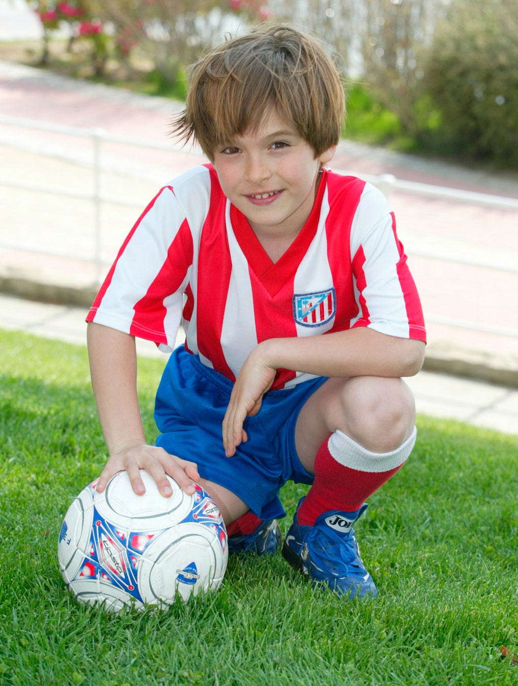 Ball, Football, Soccer ball, Sports equipment, Grass, Shoe, Sports uniform, Sock, Mammal, Playing sports, 