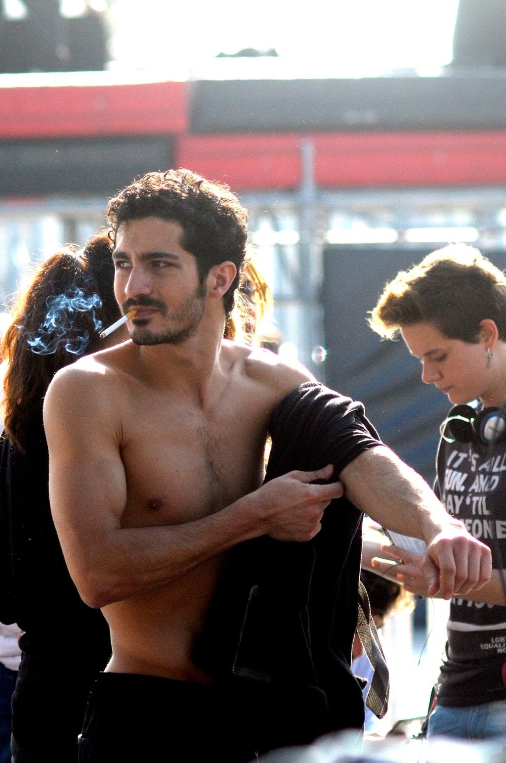 Arm, Hairstyle, Human body, Facial hair, Hand, Chest, Barechested, Beard, Trunk, Muscle, 