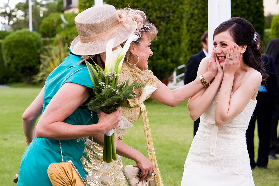 Photograph, Green, Ceremony, Yellow, Wedding, Wedding dress, Wedding ceremony supply, Bridal clothing, Bride, Grass, 