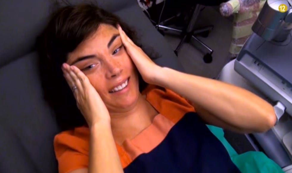 Finger, Forehead, Eyebrow, Hand, Wrist, Facial expression, Orange, Eyelash, Tooth, Gesture, 