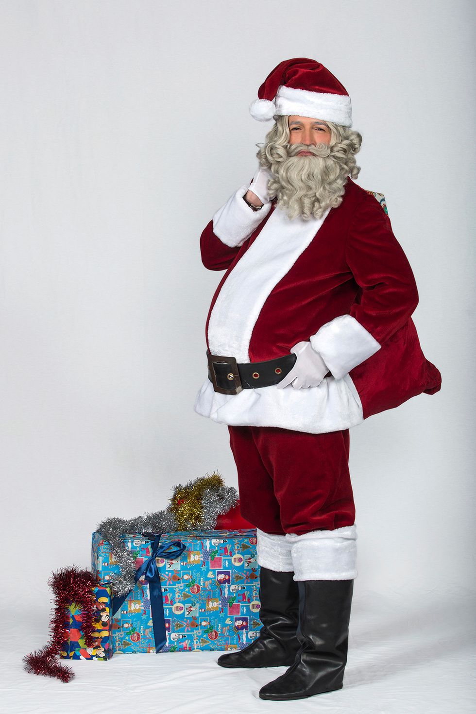 Santa claus, Red, Fictional character, Christmas, Facial hair, Human body, Beard, Holiday, Art, Christmas eve, 