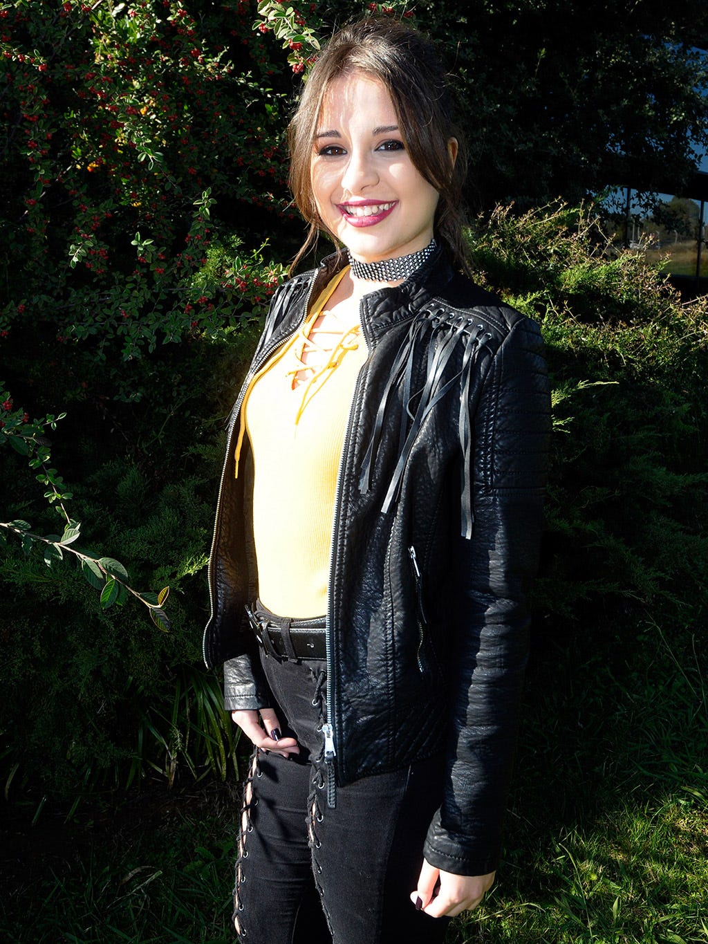 Clothing, Jacket, Leather, Leather jacket, Textile, Outerwear, Long hair, Photography, Top, Black hair, 