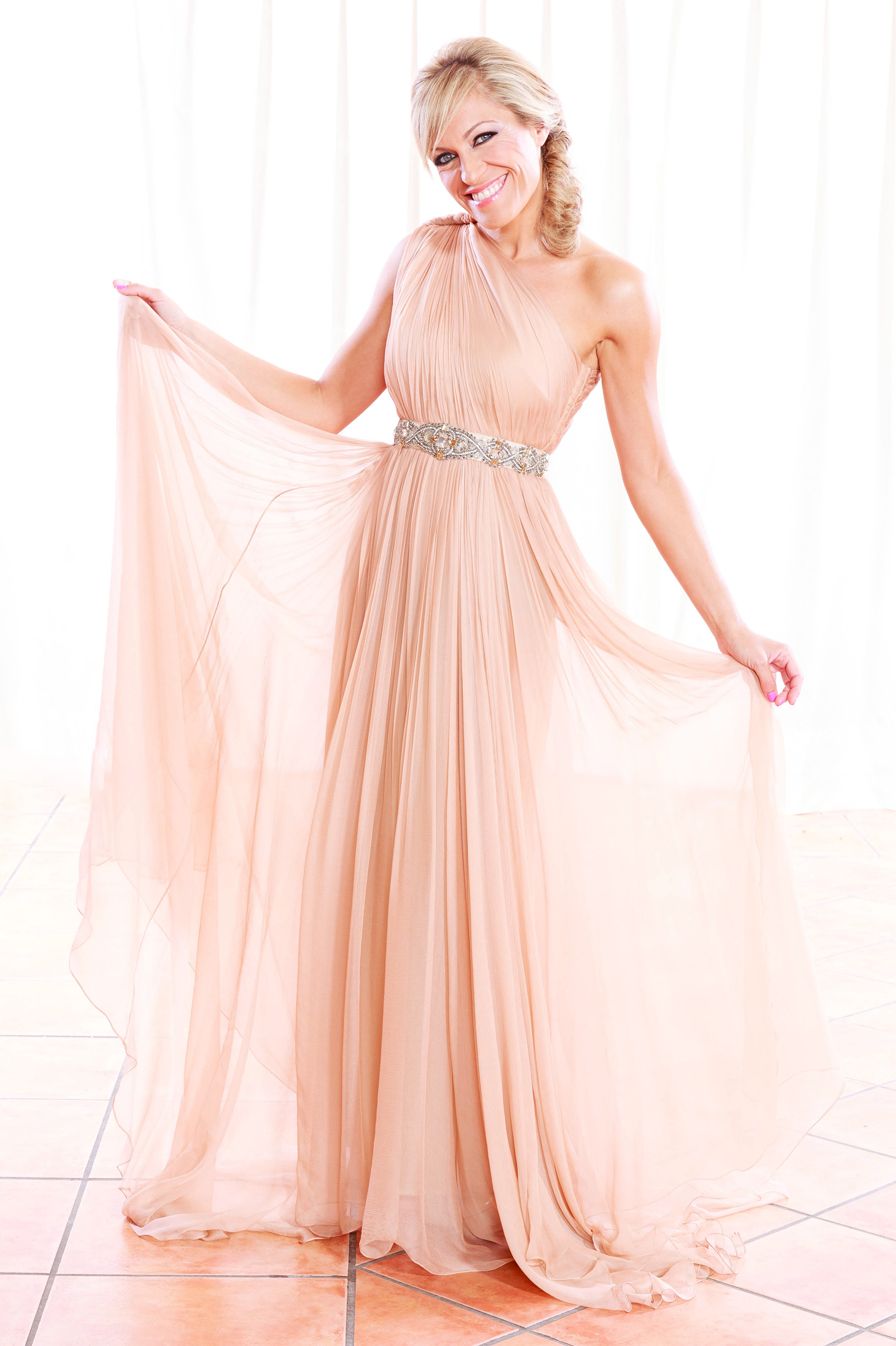 Clothing, Dress, Gown, Fashion model, Shoulder, Bridal party dress, A-line, Pink, Joint, Formal wear, 