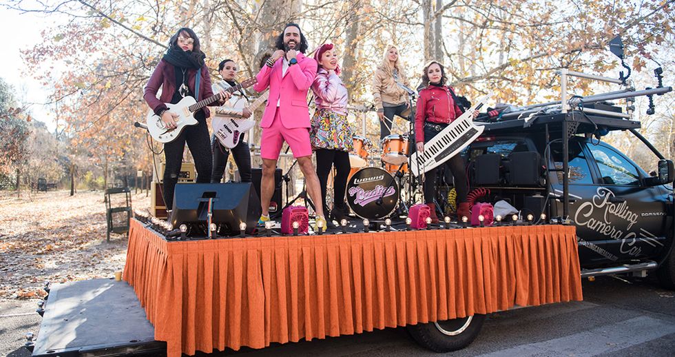 Pink, Musical ensemble, Event, Spring, Tree, Musician, Parade, Costume, Festival, Vehicle, 