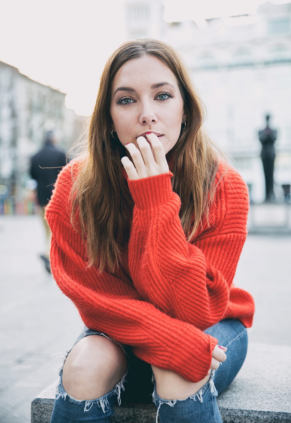 Hair, Face, Lip, White, Red, Facial expression, Beauty, Skin, Long hair, Hairstyle, 