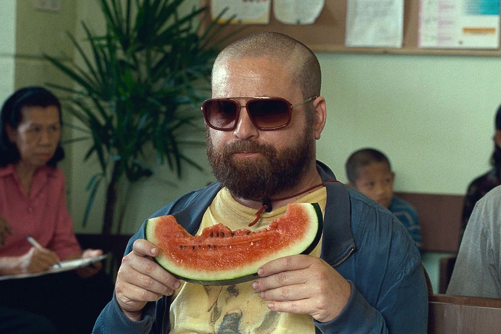 Food, Eating, Moustache, Glasses, Fruit, Facial hair, Meal, Beard, Plant, Dish, 